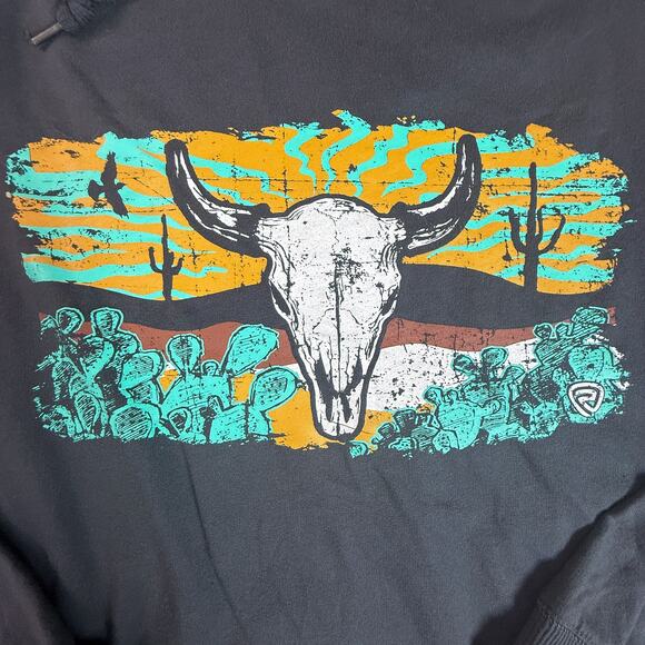 Rock & Roll Denim XXL Desert Skull Graphic Hoodie Black Oversized Pullover - Picture 4 of 6